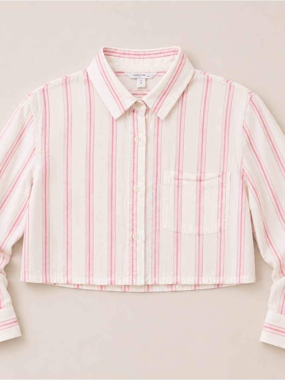 Old Navy Pink and White Striped Button-Down Crop Shirt
